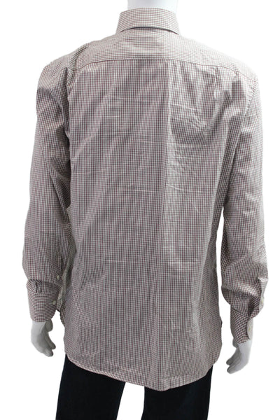 Ermenegildo Zegna Mens Cotton Geometric Print Button Down Shirt White Size 42