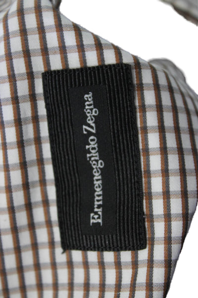 Ermenegildo Zegna Mens Cotton Geometric Print Button Down Shirt White Size 42