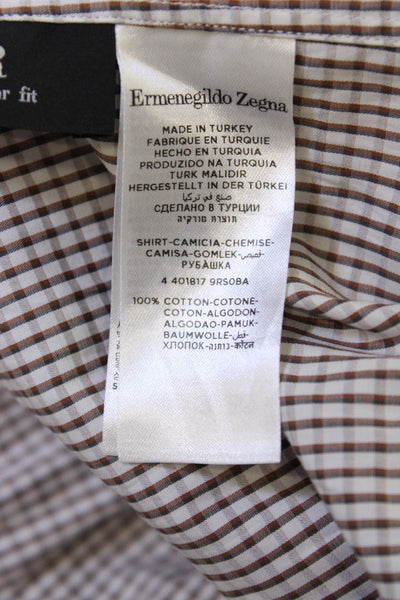 Ermenegildo Zegna Mens Cotton Geometric Print Button Down Shirt White Size 42