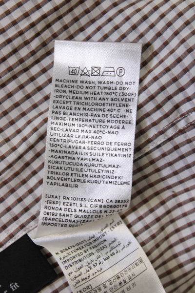 Ermenegildo Zegna Mens Cotton Geometric Print Button Down Shirt White Size 42