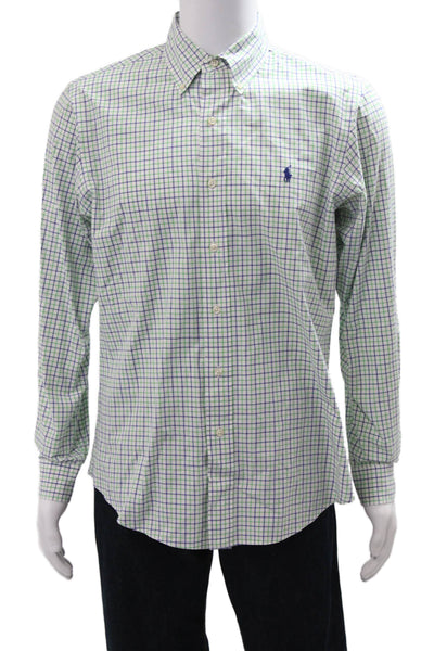 Ralph Lauren Mens Cotton Geometric Print Button Down Shirt Green Size L