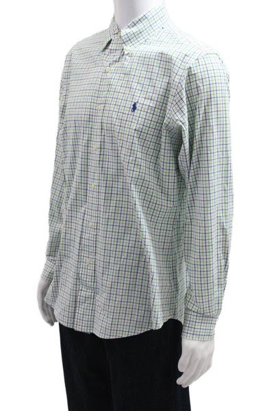 Ralph Lauren Mens Cotton Geometric Print Button Down Shirt Green Size L