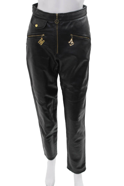 Moschino Womens Black Designer Pants Button Closure Size 8