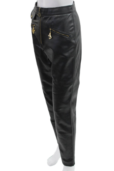Moschino Womens Black Designer Pants Button Closure Size 8