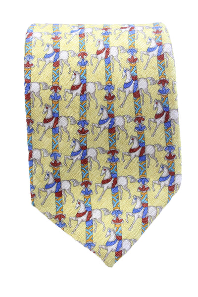 Givenchy Mens Silk Carousel Horse Motif Classic Length Tie Yellow