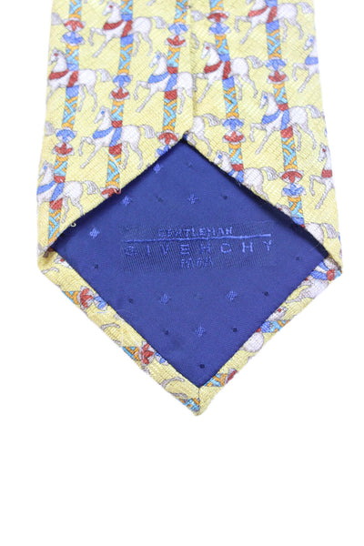 Givenchy Mens Silk Carousel Horse Motif Classic Length Tie Yellow