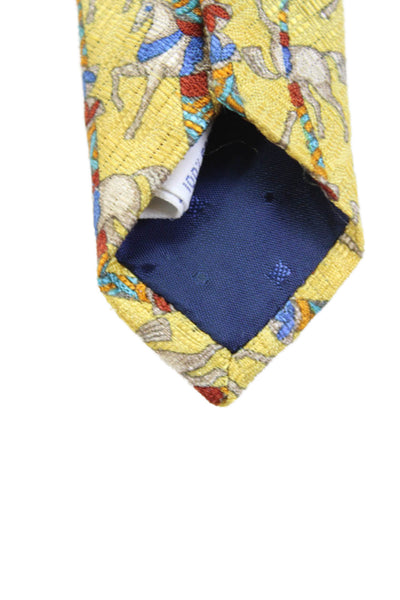 Givenchy Mens Silk Carousel Horse Motif Classic Length Tie Yellow