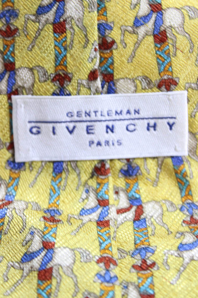 Givenchy Mens Silk Carousel Horse Motif Classic Length Tie Yellow