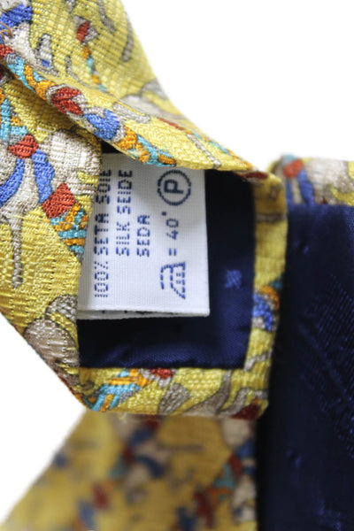 Givenchy Mens Silk Carousel Horse Motif Classic Length Tie Yellow