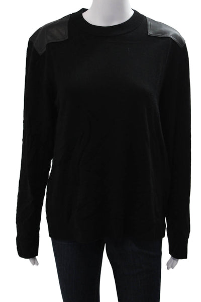 The Kooples Womens Pullover Black Merino Wool Lambskin Crew Neck Size L