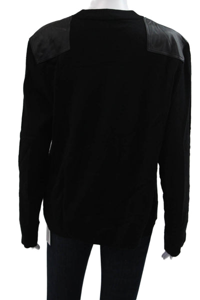 The Kooples Womens Pullover Black Merino Wool Lambskin Crew Neck Size L