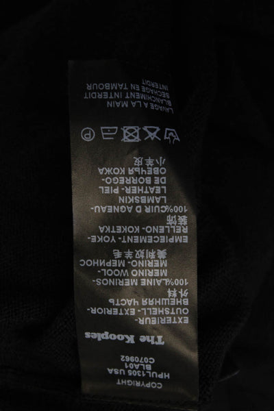 The Kooples Womens Pullover Black Merino Wool Lambskin Crew Neck Size L