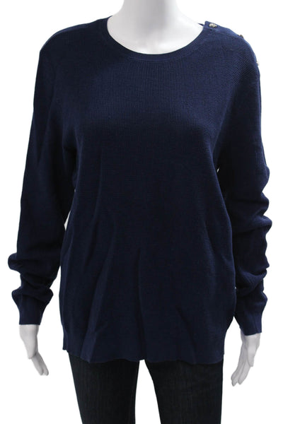 The Kooples Unisex Pullover Sweater Dark Blue Crew Neck Button Size L