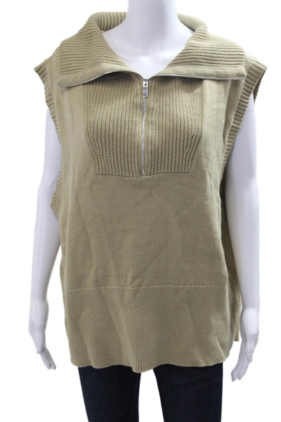 We Wore What Women Beige Solid Zip Collared Acrylic Army Vest Size L