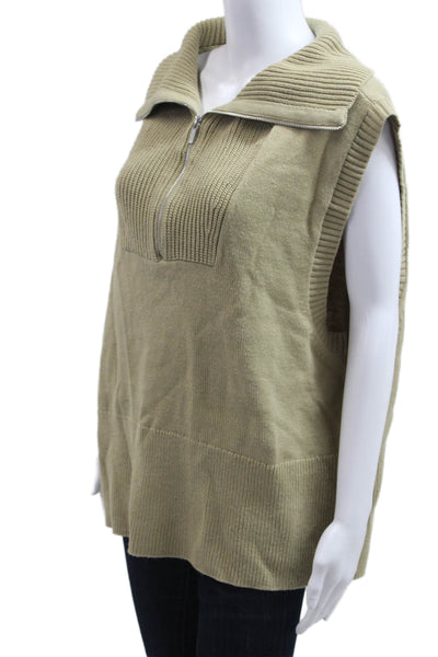 We Wore What Women Beige Solid Zip Collared Acrylic Army Vest Size L