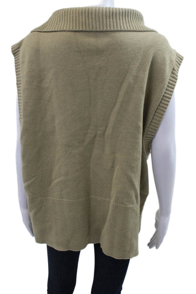 We Wore What Women Beige Solid Zip Collared Acrylic Army Vest Size L