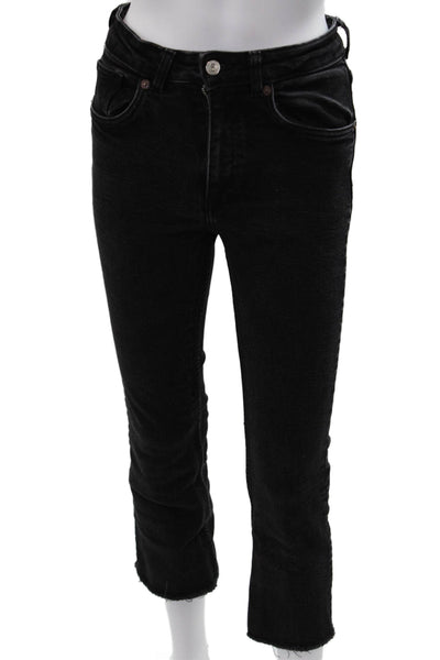Zara Women Black Cropped Skinny Jeans Mid Rise Button Size 6