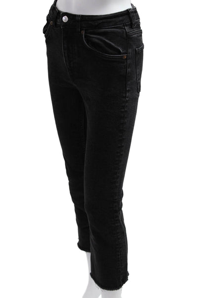 Zara Women Black Cropped Skinny Jeans Mid Rise Button Size 6