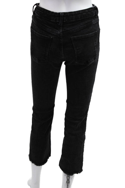 Zara Women Black Cropped Skinny Jeans Mid Rise Button Size 6