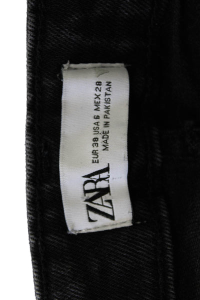 Zara Women Black Cropped Skinny Jeans Mid Rise Button Size 6