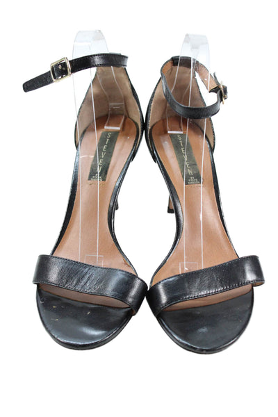 STEVEN BY STEVE MADDEN  Womens Leather Ankle Strap Heels Black Size 9.5