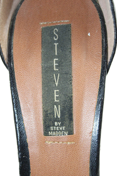 STEVEN BY STEVE MADDEN  Womens Leather Ankle Strap Heels Black Size 9.5