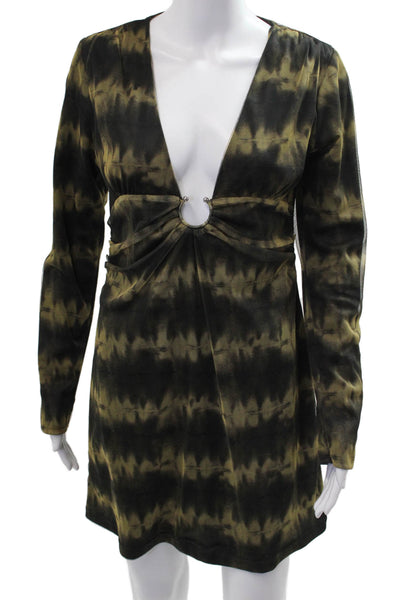 Zara Women Mini Bodycon Dress Black V-Neck Long Sleeve Polyester Grunge Size L