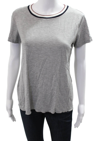 Massimo Dutti Womens Ringer T-Shirt Gray Crew Neck Short Sleeve Size M