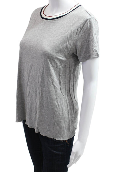 Massimo Dutti Womens Ringer T-Shirt Gray Crew Neck Short Sleeve Size M