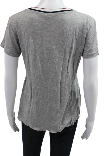 Massimo Dutti Womens Ringer T-Shirt Gray Crew Neck Short Sleeve Size M
