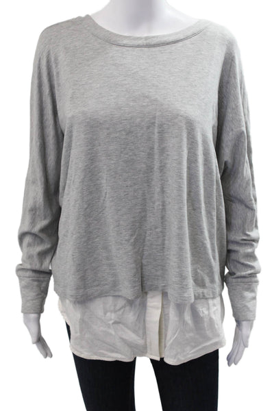 Vince Womens Gray Long Sleeve Round Neck Basic Top Tencel Blend Size S