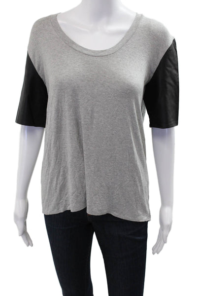 Mason Women Basic Gray Linen Round Neck Short Sleeve T-Shirt Size S