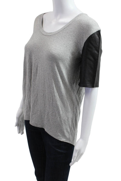 Mason Women Basic Gray Linen Round Neck Short Sleeve T-Shirt Size S