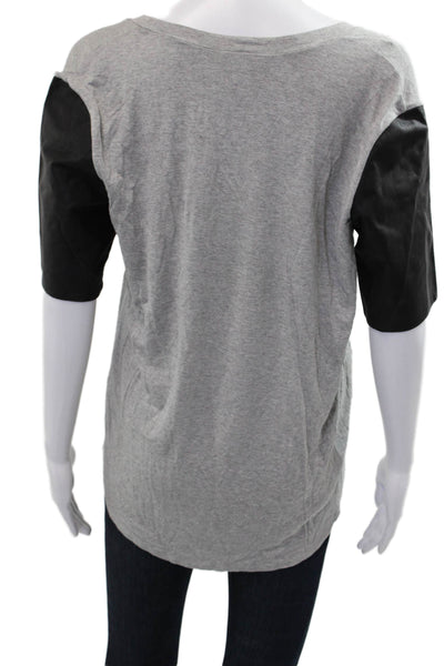 Mason Women Basic Gray Linen Round Neck Short Sleeve T-Shirt Size S
