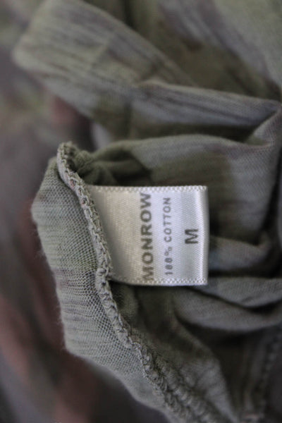 Monrow Women Basic Jersey Green Camo Round Neck Long Sleeve 100% Cotton Size M