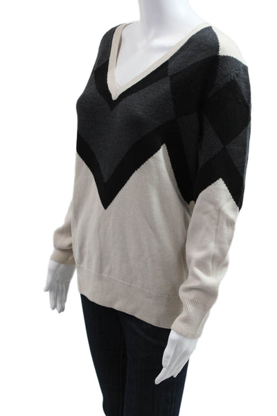 Haute Hippie Womens Beige Merino Wool V-Neck Argyle Pullover Size M
