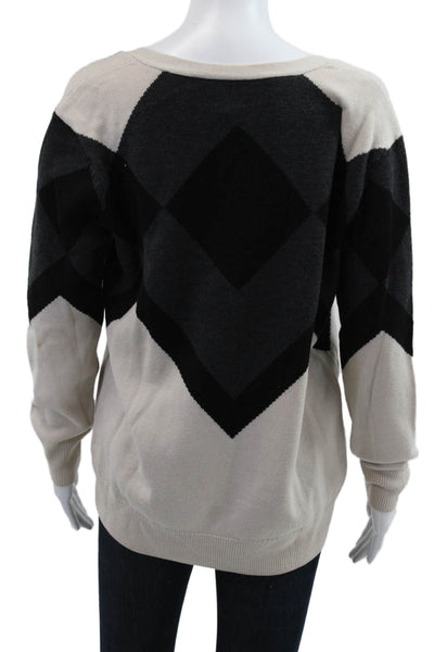 Haute Hippie Womens Beige Merino Wool V-Neck Argyle Pullover Size M