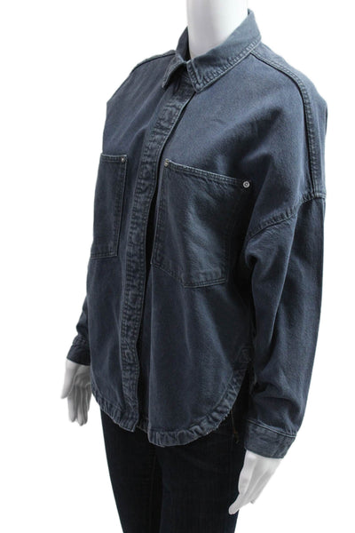Zara Womens Dark Blue Cotton Collared Button Long Sleeve Jacket Size XS