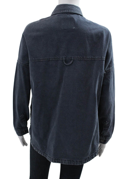 Zara Womens Dark Blue Cotton Collared Button Long Sleeve Jacket Size XS