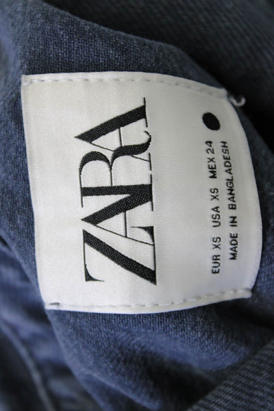 Zara Womens Dark Blue Cotton Collared Button Long Sleeve Jacket Size XS