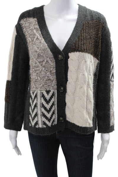 Zara Womens Cardigan Dark Gray V Neck Long Sleeve Geometric Size S