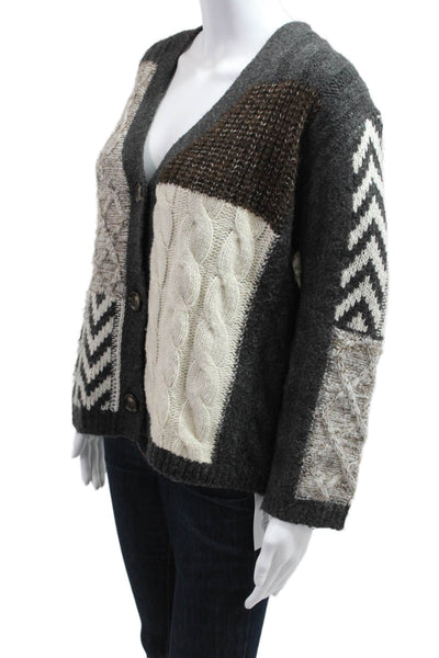 Zara Womens Cardigan Dark Gray V Neck Long Sleeve Geometric Size S