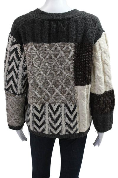 Zara Womens Cardigan Dark Gray V Neck Long Sleeve Geometric Size S