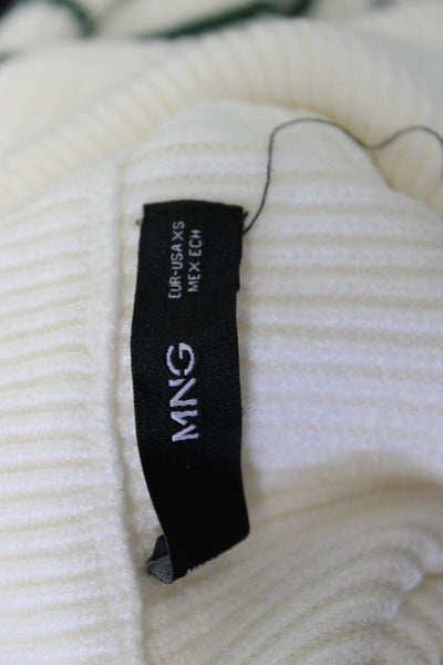 MNG Women Striped Collared Zip Pullover Sweater White Size XS