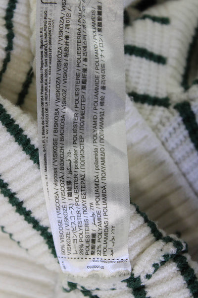 MNG Women Striped Collared Zip Pullover Sweater White Size XS