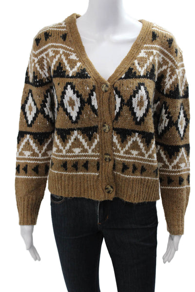 BB Dakota x Steve Madden Womens Aztec V-Neck Button Cardigan Brown Size XS
