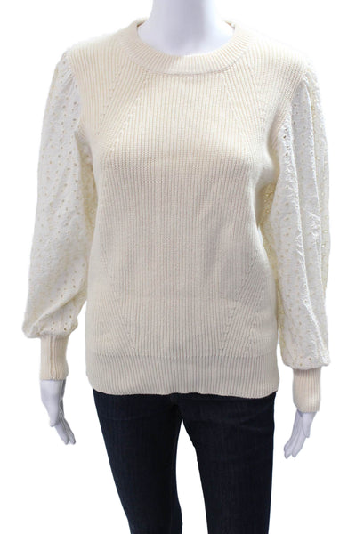 FRNCH Women Pullover Crew Neck Cotton Sweater Beige Size M