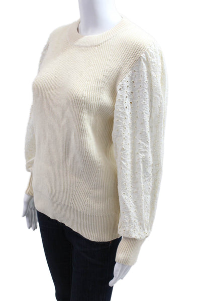 FRNCH Women Pullover Crew Neck Cotton Sweater Beige Size M