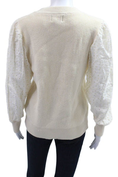 FRNCH Women Pullover Crew Neck Cotton Sweater Beige Size M