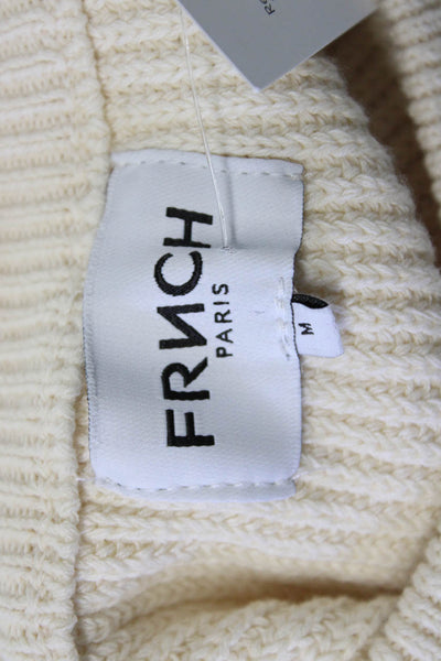 FRNCH Women Pullover Crew Neck Cotton Sweater Beige Size M